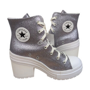 Converse Chuck 70 De Luxe Heel Platform Gunmetal Silver Glitter Sneaker Boot 9.5